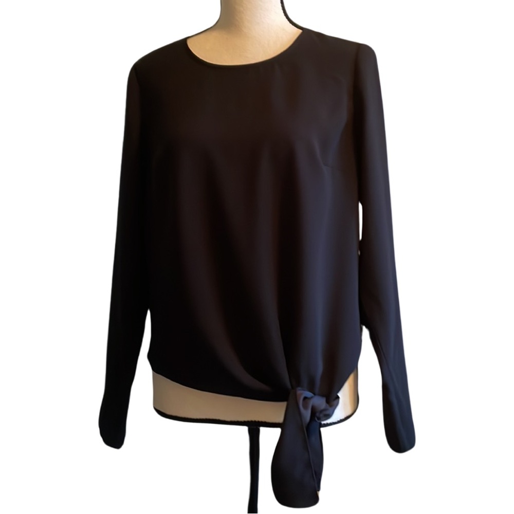 Talbots Black Long Sleeve Top with Front Tie Size Small